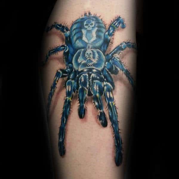 Blue Ink Tarantula Forearm Tattoo