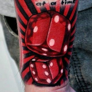 Bright Red And Black Mens Dice Tattoo Designs