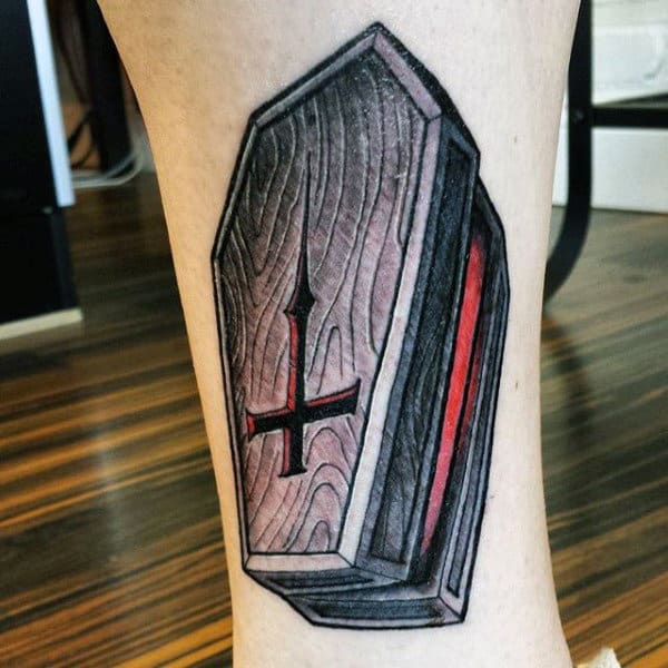 Coffin Mens Cross Wooden Casket Coffin Tattoo On Arm