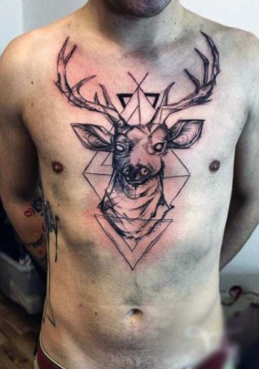 Deer Head Guys Tattoo Design On Chest