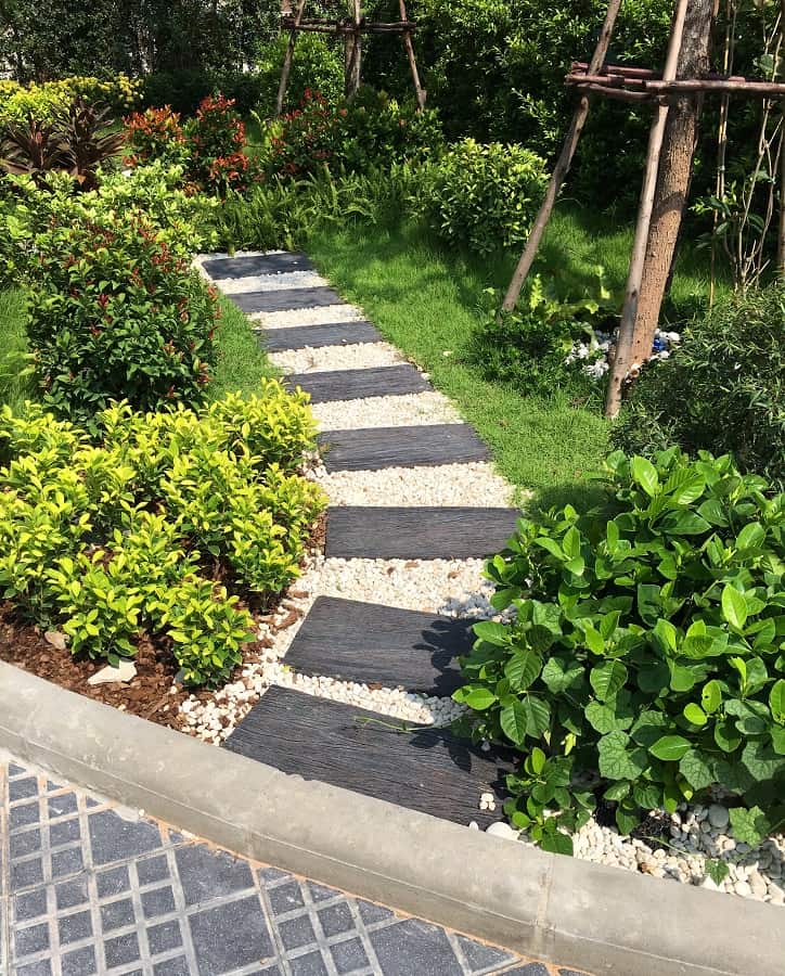 wood plank gravel garden walkway