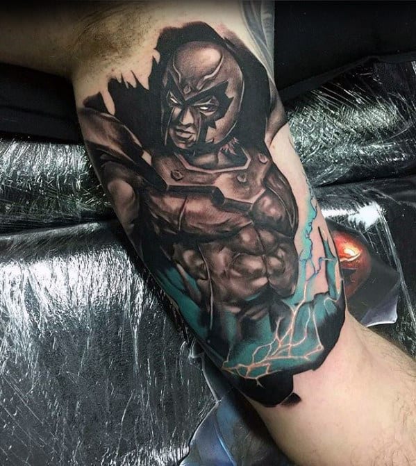 Electric Marvel Superhero Guys Inner Arm Bicep Tattoos