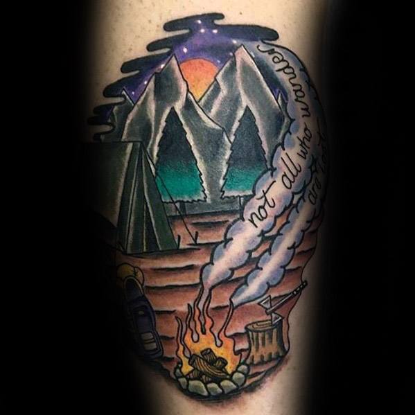 Forearm Mens Camping Tattoo Design Ideas