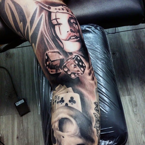 Full Sleeve Rolling Dice Mens Tattoo