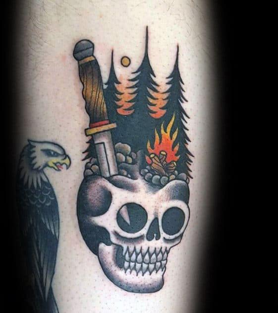 Guy With Camping Skull Arm Tattoo Design