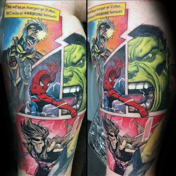 Guys Comic Strip Marvel Arm Tattoo Designs