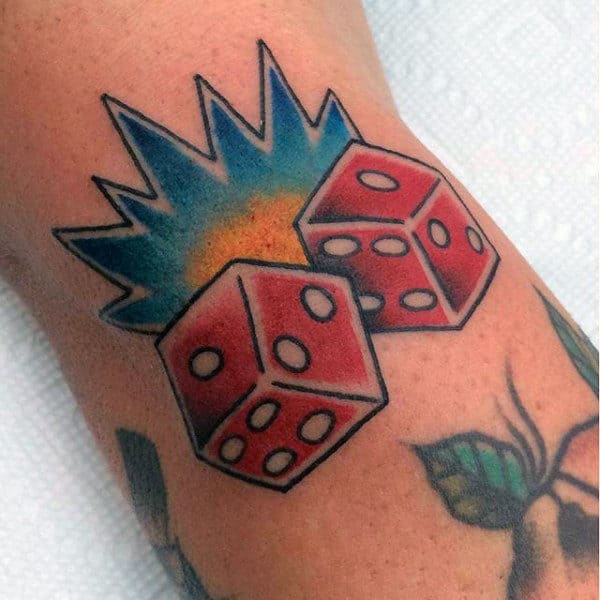 Guys Flaming Dice Tattoos