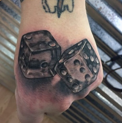 Hand Mens Tattoo Of A Pair Of Dice