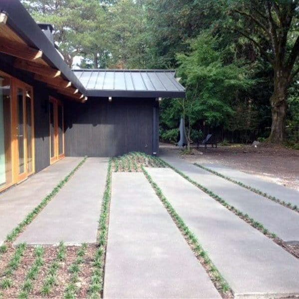 concrete paver steps with grass inlays