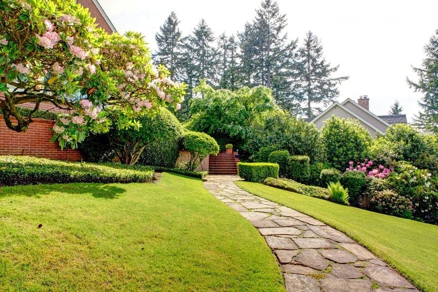 stone paver walkway large backyard 