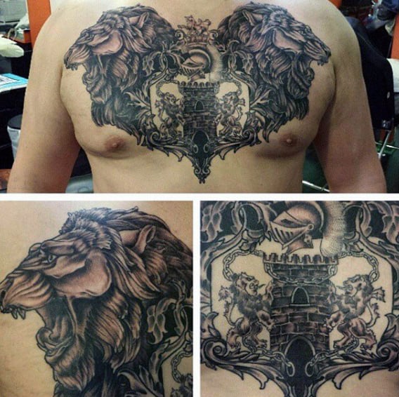 Lion Mens Family Crest Tattoo On Chest