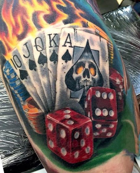 Male Flaming Dice Tattoo Designs