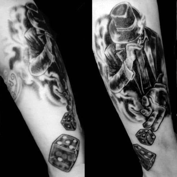 Man Rolling Dice Tattoo In Black In On Write