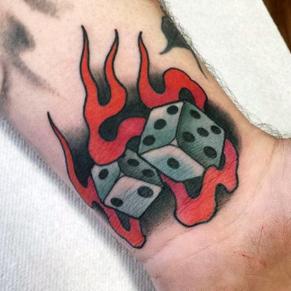 Mens Flaming Dice Tattoo