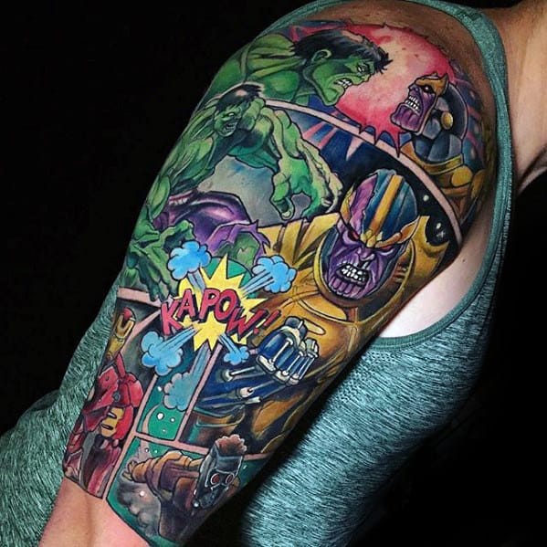 Mens Half Sleeve Marvel Comic Tattoo Ideas