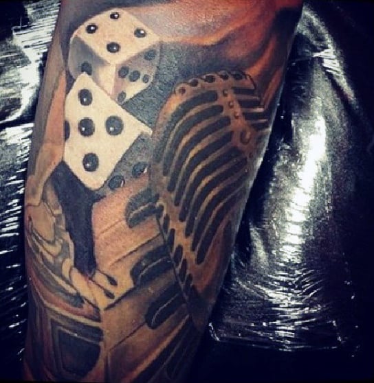 Microphone Musical Dice Themed Tattoo For Men