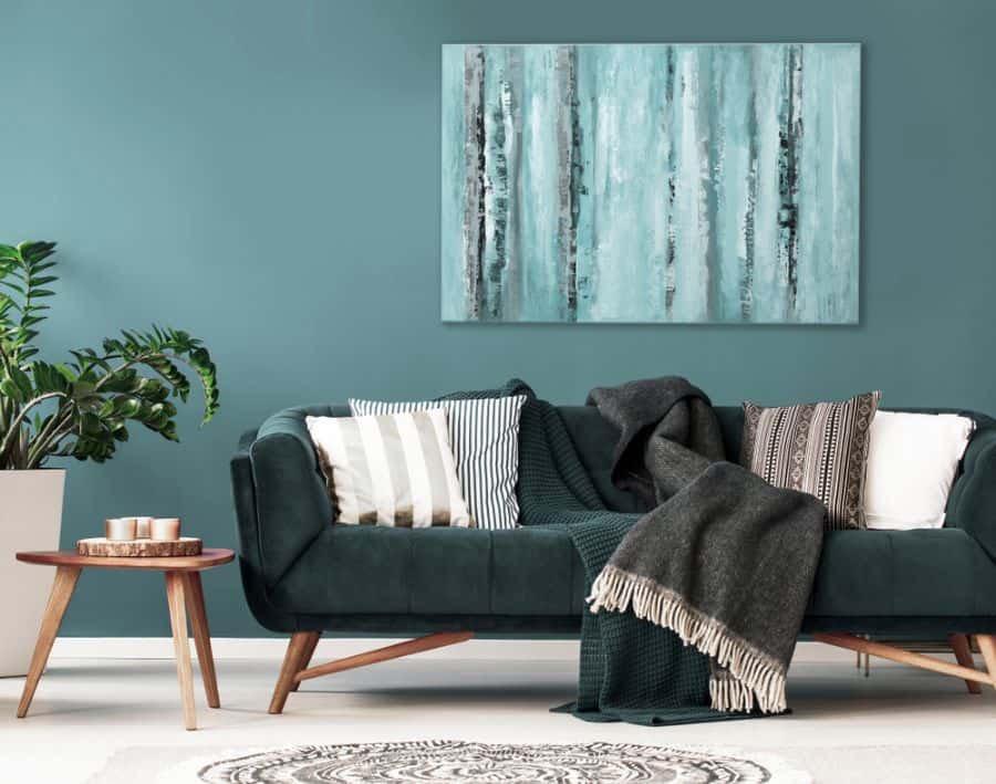 light blue accent wall modern living room