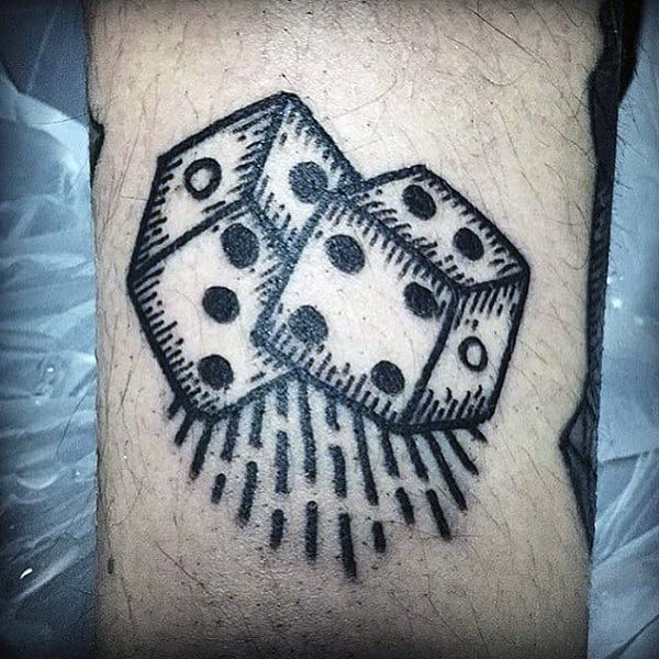 Outlined Dice Retro Style Tattoo For Men On Back Of Leg