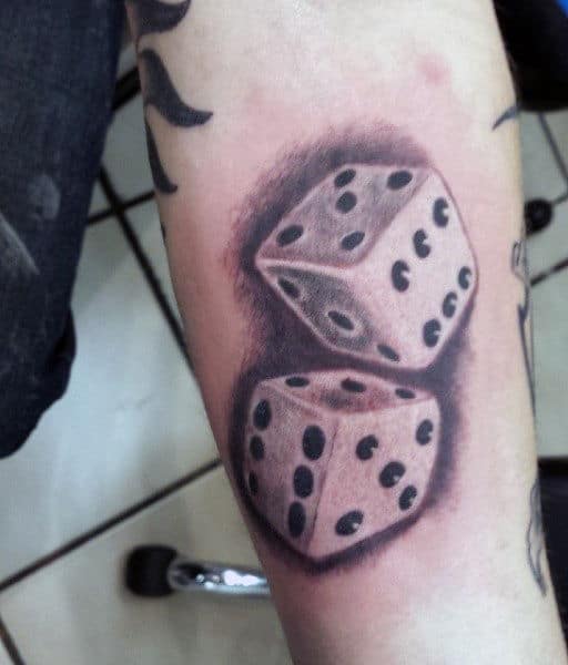 Pair Of Dice Shaded Tattoo On Mans Forearem