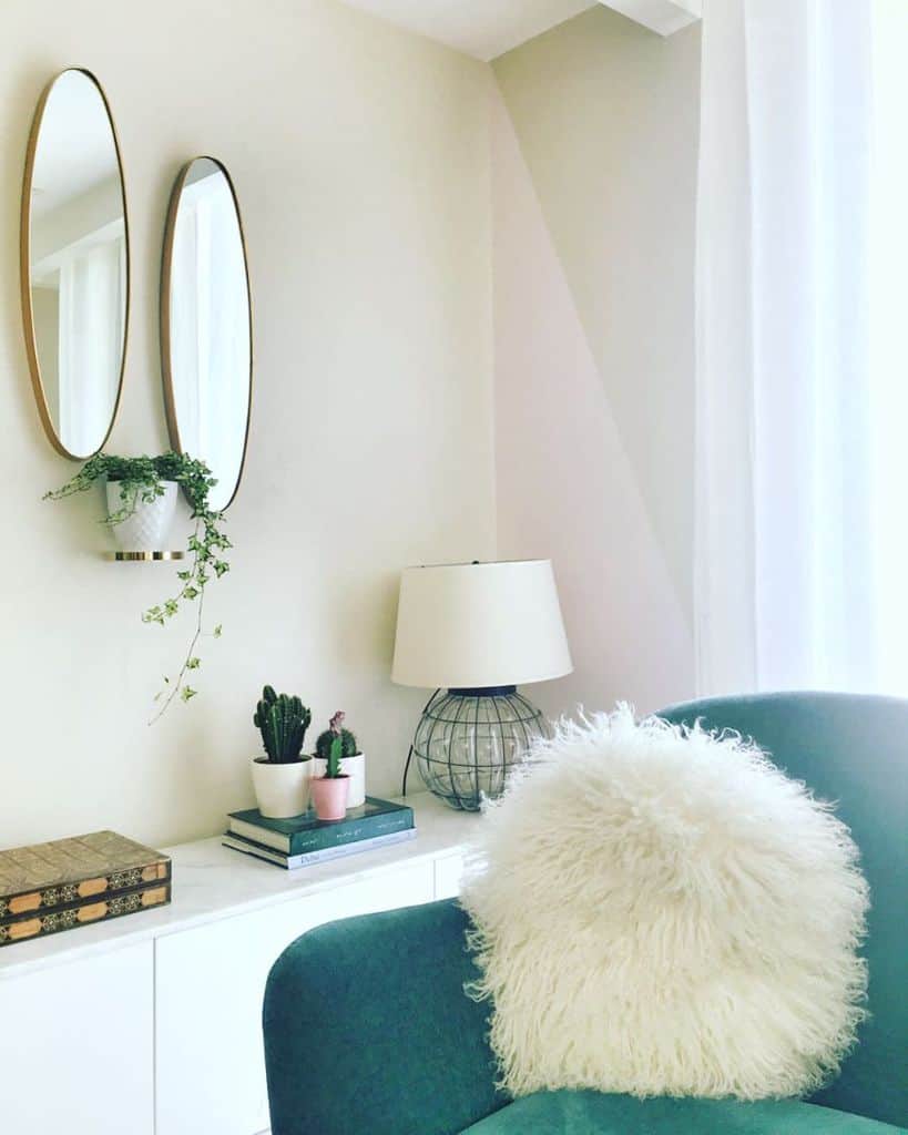 blue accent chair in living space