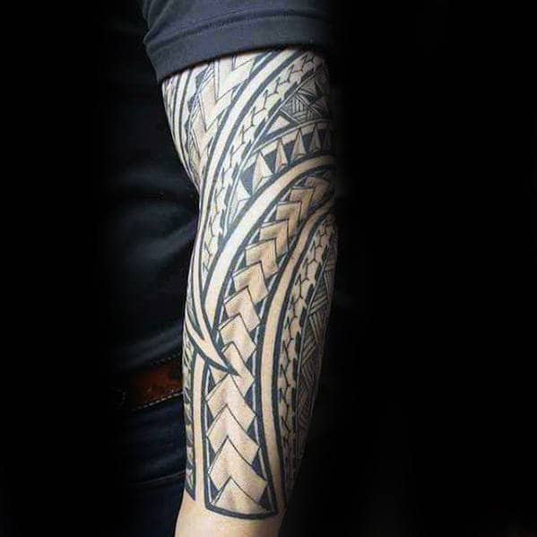 Polynesian Forearm Sleeve Pattern Mens Tattoos