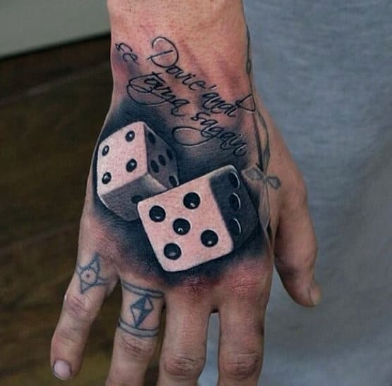 Realistic 3d Mens Dice Tattoo On Hands