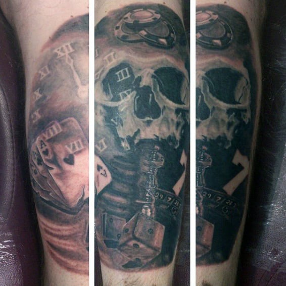 Skull Clock And Dice Tattoos For Men