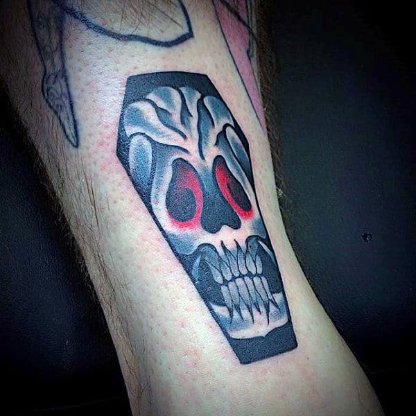 Skull Shaped Coffin Male Tattoo