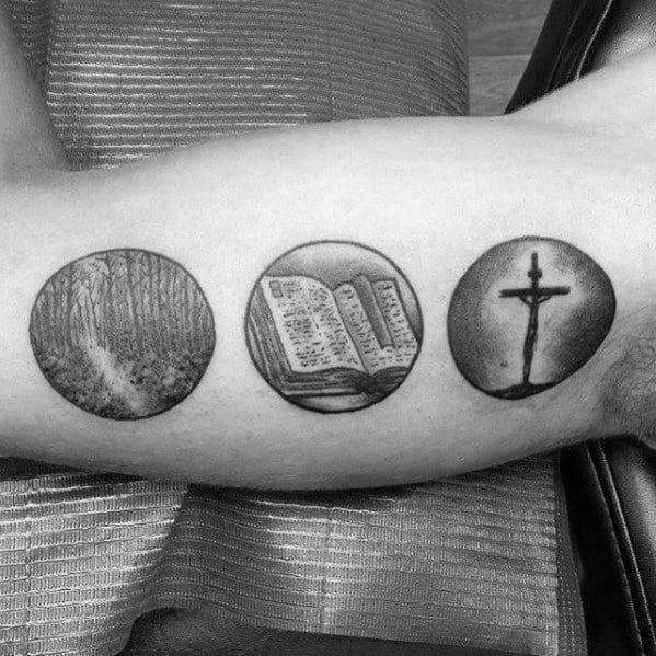 Small Religious Guys Inner Arm Bicep Tattoo Ideas