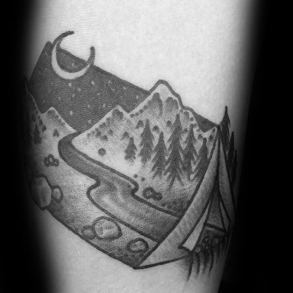 Small Traditional Mens Camping Tattoo Ideas On Forearm