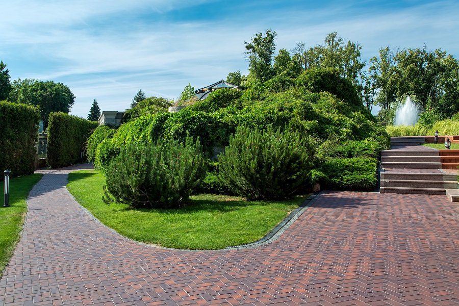 large brick walkway garden