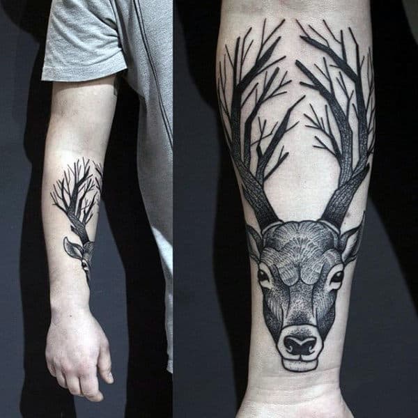 Wildlife Tattoos Deer On Mans Forearm