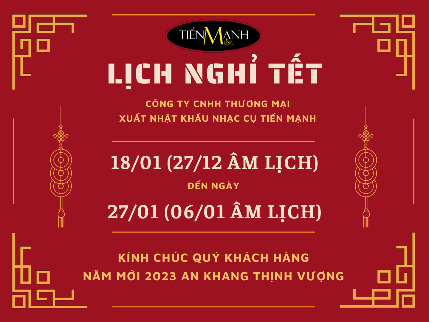 Tiến Mạnh Music Thông Báo Lịch Nghỉ Tết Nguyên Đán 2023 Quý Mão