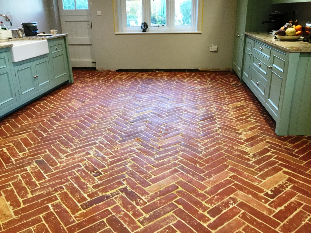 Herringbone design terracotta floor after Cogenhoe