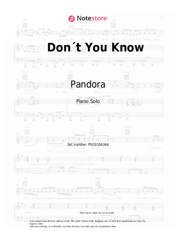 Don´t You Know - Pandora Piano Sheet Music - Piano.Solo