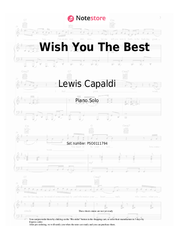 Wish You The Best - Lewis Capaldi Piano Sheet Music - Piano.Solo