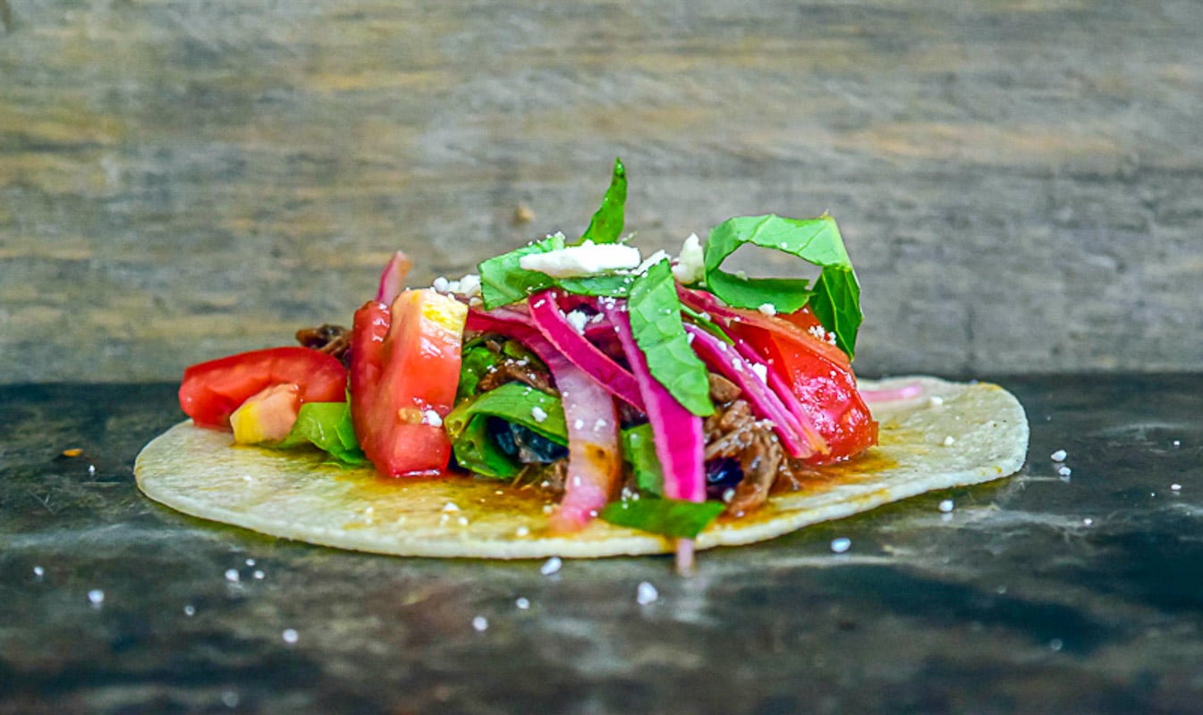 Open-faced Beef Barbacoa TAco.