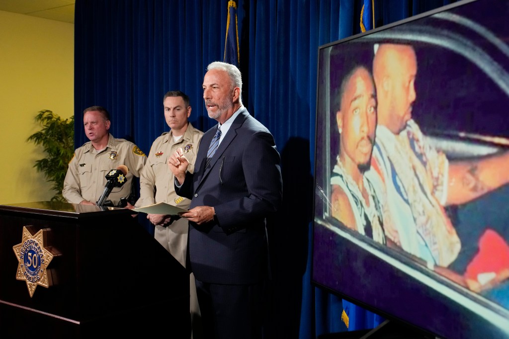 Clark County District Attorney Steve Wolfson speaks during a news conference on an indictment in the 1996 murder of rapper Tupac Shakur, Friday, Sept. 29, 2023, in Las Vegas. 