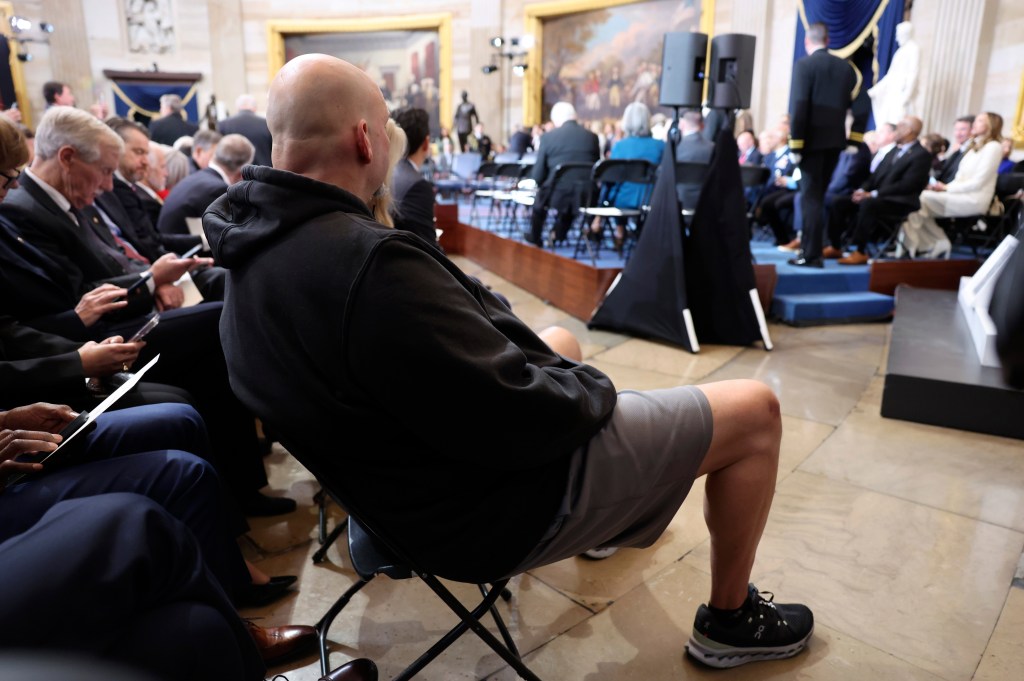 John Fetterman at Trump's swearing in, wearing a hoodie and shorts.