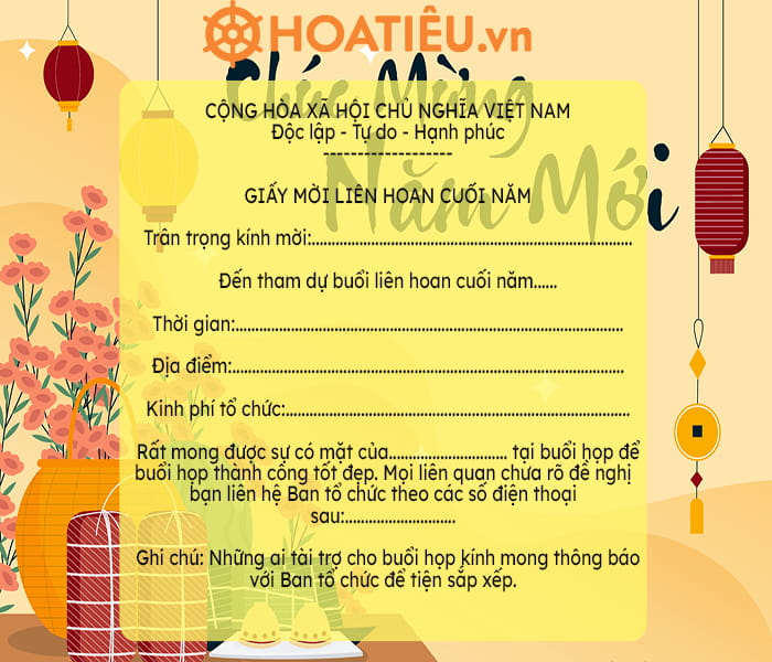 Liên hoan cuối năm sắp tới và bạn đang tìm kiếm mẫu giấy mời độc đáo và ấn tượng? Đừng bỏ qua những mẫu giấy mời liên hoan cuối năm 2024 tại HoaTieu.vn. Với nhiều kiểu dáng và mẫu mã phù hợp với nhiều sở thích khác nhau, HoaTieu.vn sẽ giúp bạn tạo ra sự kiện liên hoan đẹp nhất.