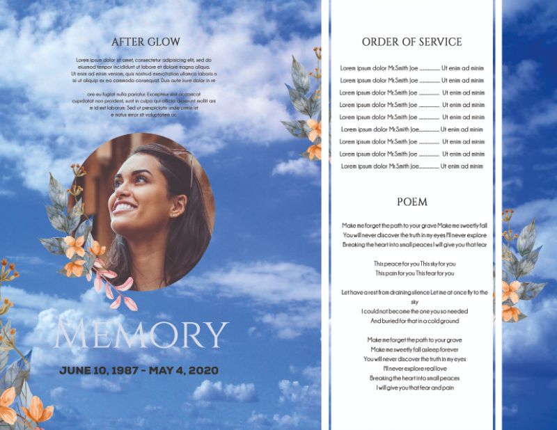 4P00054 Sky Background Fold Funeral Template Program Design - Obituary ...