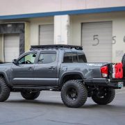 toyota tacoma off road build truck with tailgate mounted spare tire