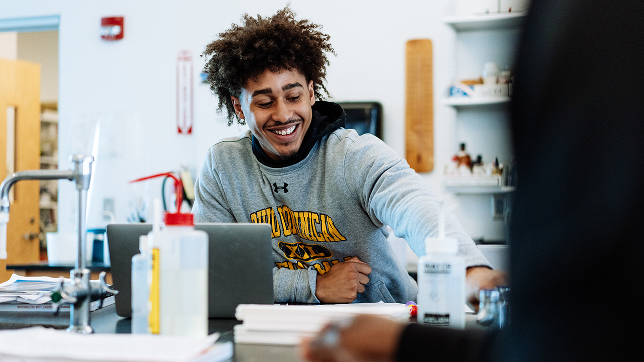 An ODU student in chemisty class.