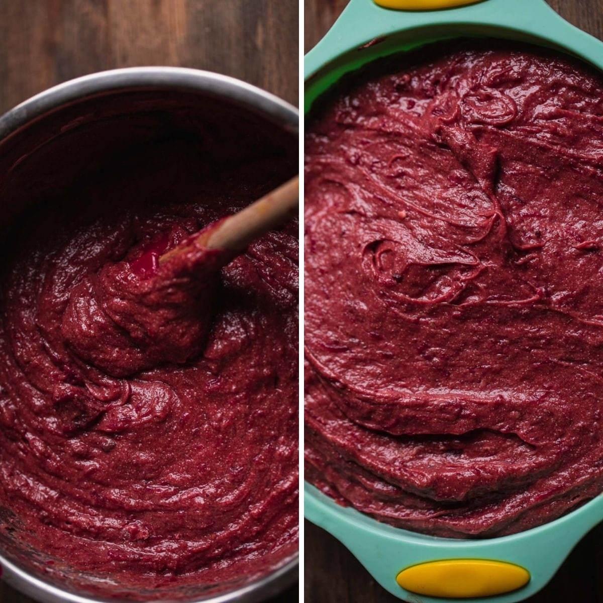 stirring the red velvet batter some more