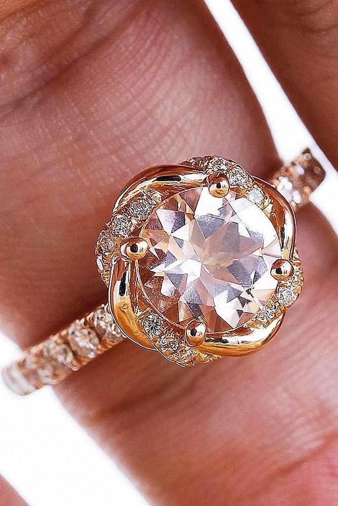 cheap engagement rings rose gold sparkling round cut morganite unique halo with pave band classic