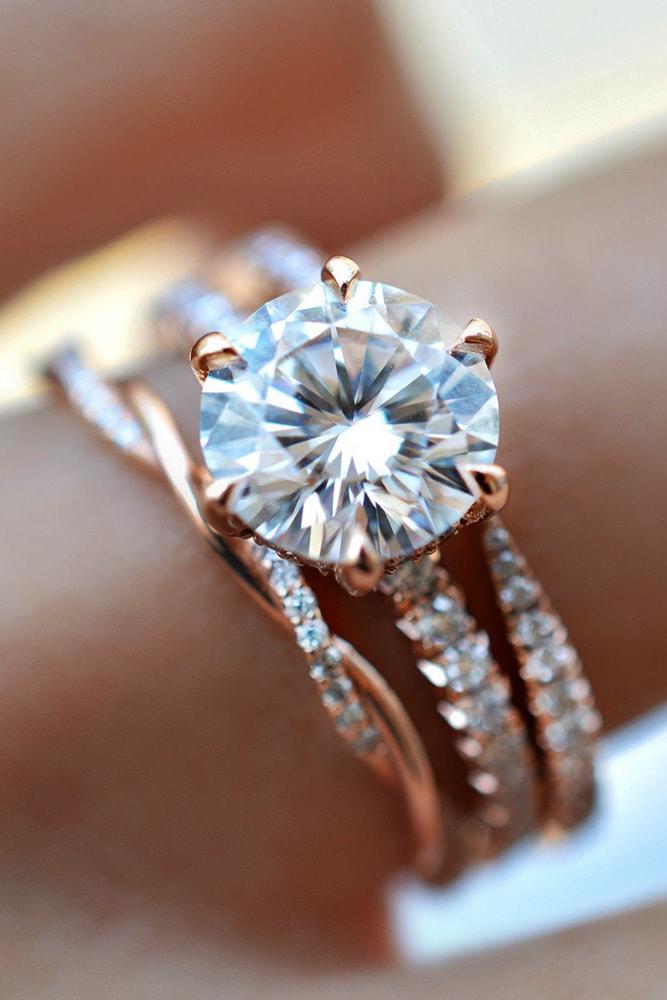 cheap engagement rings rose gold round cut moissanite solitaire engagement rings in sets twisted band