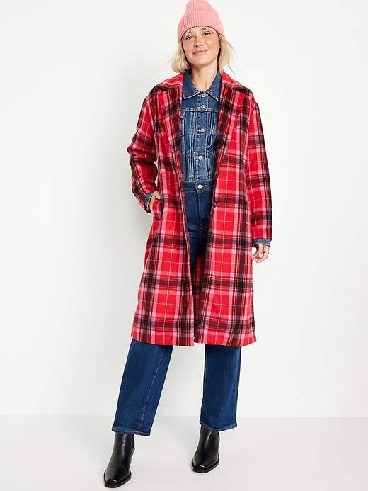 Old Navy Women's Soft-Brushed Overcoat (Red Tartan)