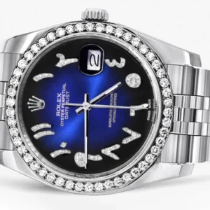 116200 | Hidden Clasp | Diamond Rolex Datejust Watch | 36Mm | Blue Black Arabic Diamond Dial | Jubilee Band