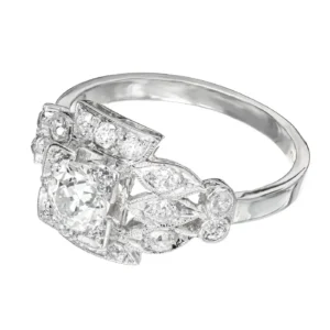 .57 Carat Diamond Old European Cut Platinum Filigree Engagement Ring