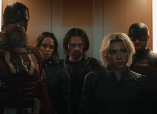 Wyatt Russell, David Harbour, Sebastian Stan, Hannah John-Kamen, and Florence Pugh in "Thunderbolts*"